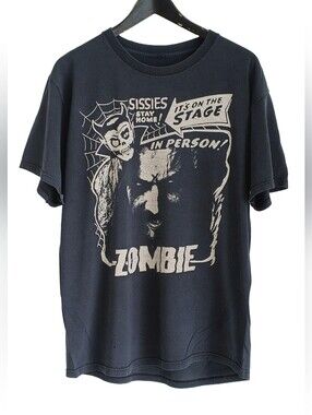 VTG Y2K Rob Zombie Ghostshow Graphic Tee Black Distressed Thrashed Faded L